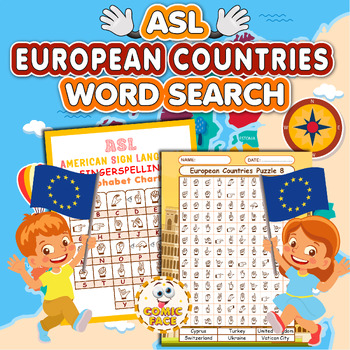 Preview of American Sign Language (ASL ) European Countries Word Search Puzzles Activities