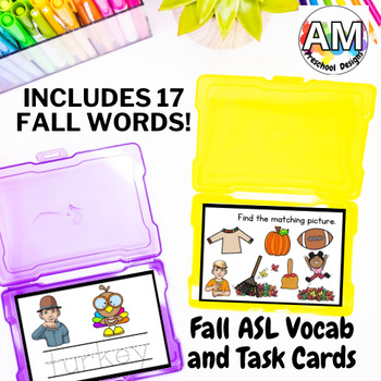 Preview of American Sign Language (ASL) Fall Vocab Cards - Fall writing and ASL Activity
