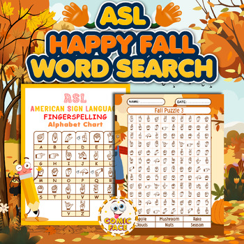 Preview of American Sign Language (ASL ) Fall Word Search Puzzles Activities