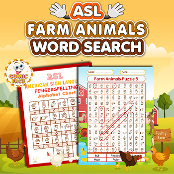 Preview of American Sign Language (ASL ) Farm Animals Word Search Games Activities