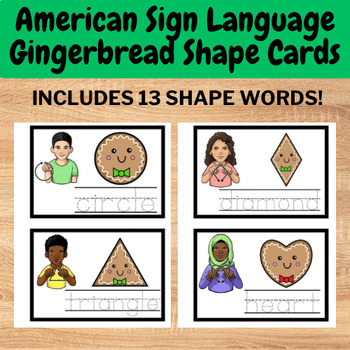 Preview of American Sign Language (ASL) Gingerbread Man Shape Vocab Cards -