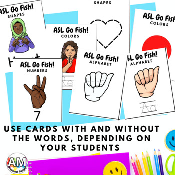 American Sign Language (ASL) Go Fish Games - colors, shapes, 0 - 20 and A-Z