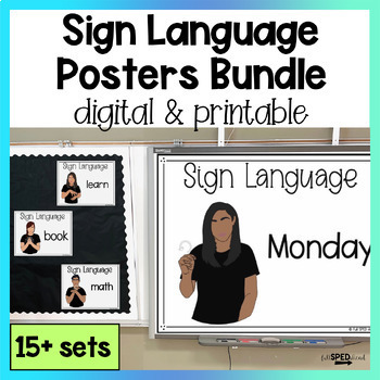 Preview of American Sign Language ASL Google Slides Lessons Classroom Decor Posters Bundle
