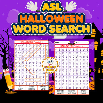 Preview of American Sign Language (ASL ) Halloween Word Search Puzzles Activities
