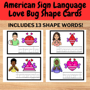 Preview of American Sign Language (ASL) Love Bug Shape Vocab Cards - Valentine’s Day shapes