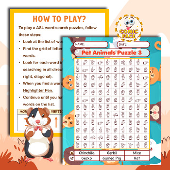 American Sign Language (ASL ) Pet Animals Word Search Puzzles Activities
