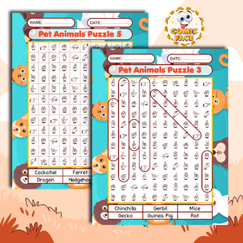 American Sign Language (ASL ) Pet Animals Word Search Puzzles Activities