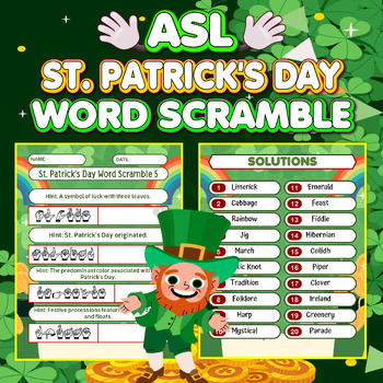 Preview of American Sign Language (ASL ) St. Patrick's Day Word Scramble Puzzles Activities
