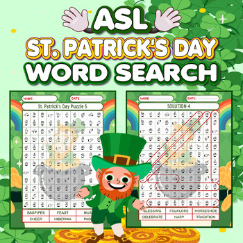 Preview of American Sign Language (ASL ) St. Patrick's Day Word Search Puzzles Activities