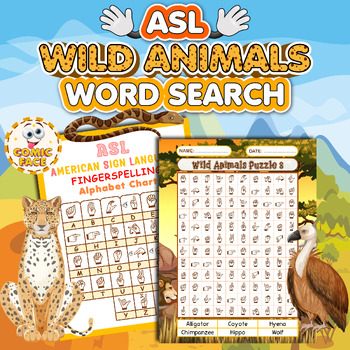 American Sign Language (ASL ) Wild Animals Word Search Games Activities