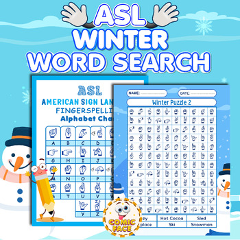 Preview of American Sign Language (ASL ) Winter Word Search Puzzles Activities