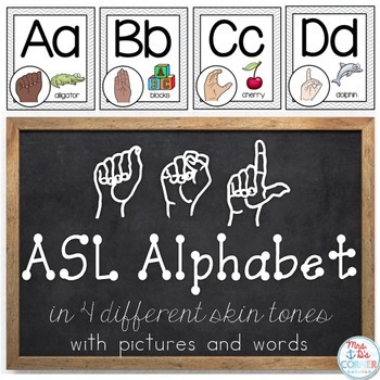 Preview of American Sign Language ASL Word Wall Alphabet and Alphabet Line { 4 skin tones }