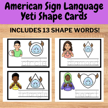 Preview of American Sign Language (ASL) Yeti Shapes Vocab Cards - winter shape practice