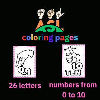Preview of American Sign Language (ASL)  alphabet and number (from 0 to 10) coloring pages