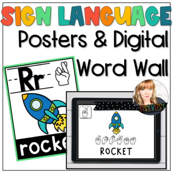 Preview of American Sign Language Alphabet Posters Interactive Digital Word Wall Bundle