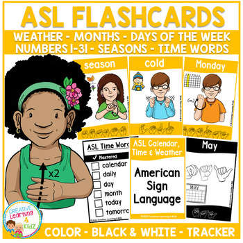 Preview of American Sign Language Calendar Weather Seasons Numbers Time Word Flashcards ASL