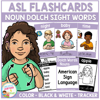 Preview of American Sign Language Noun Dolch Sight Words ASL Flashcards