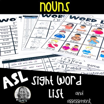 Preview of American Sign Language Centers Word List and Assessment Nouns