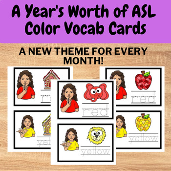 Preview of American Sign Language Color Vocab Cards for the whole year! - growing bundle