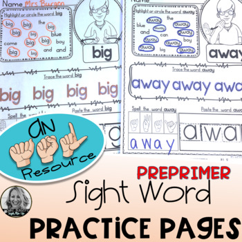 Preview of American Sign Language Worksheets Pre Primer