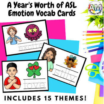 Preview of American Sign Language Emotion Vocab Task Cards for the whole year!