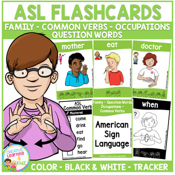 Preview of American Sign Language Family-Common Verbs-Occupations-Question-Flashcards ASL