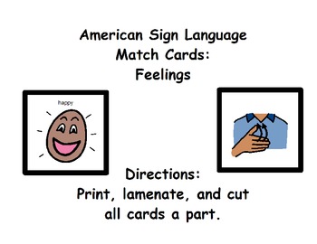 Preview of American Sign Language Match Cards:  Feelings (Gen. Ed. or ESE)