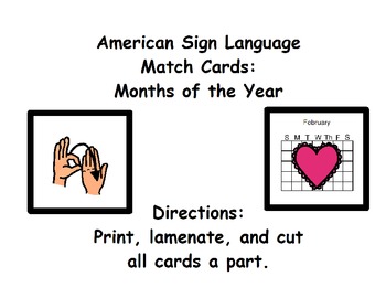 Preview of American Sign Language Match Cards:  Months of the Year (Gen. Ed. or ESE)