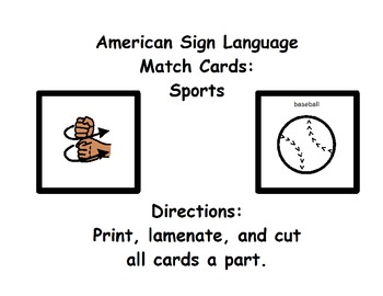Preview of American Sign Language Match Cards: Sports (Gen. Ed. or ESE)