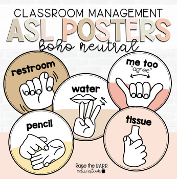 Preview of American Sign Language Posters | ASL | Classroom Management Tool | Neutral Decor