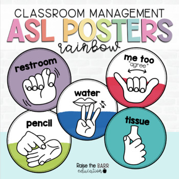Preview of American Sign Language Posters | ASL | Classroom Management Tool | Rainbow Decor