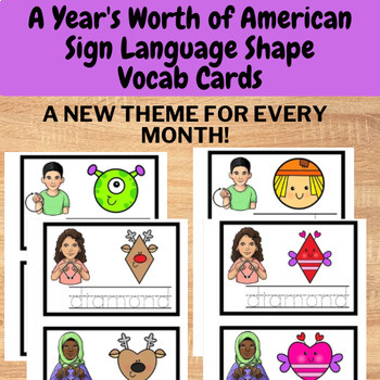 Preview of American Sign Language Shape Vocab Cards for the whole year! - growing bundle