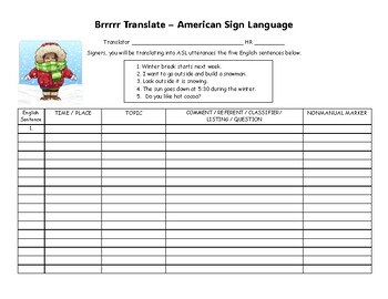 Preview of American Sign Language Winter Translations