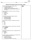 American Sign Language and Deaf Culture Quiz/Notes (Packet)