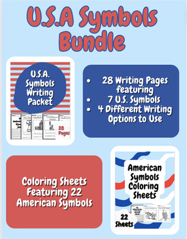 Preview of United States of America Symbols Bundle- Over 50 Coloring and Writing Pages