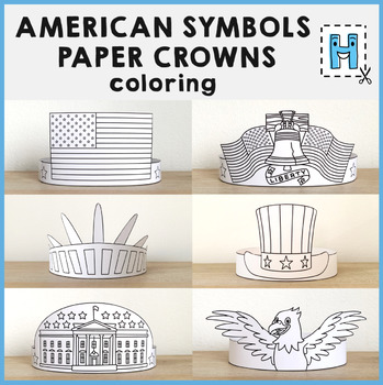 Preview of American Symbols Paper Crowns Headbands Hats Printable Coloring Craft Activity