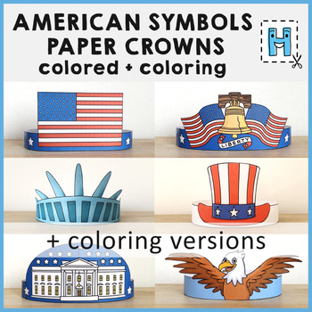 Preview of American Symbols Paper Crowns Headbands Hats Printable Coloring Craft Activity