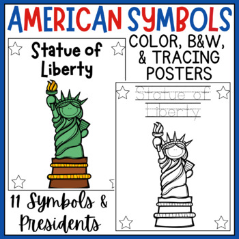 Preview of American Symbols & Presidents Posters, Coloring & Tracing -US Presidents Day