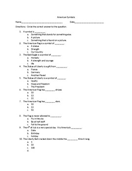 Preview of American Symbols Quiz