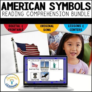 Preview of American Symbols Reading Comprehension First Grade Printable and Digital