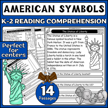 Preview of American Symbols Reading Comprehension Passages for K-2 | Flag Day, 4th of july