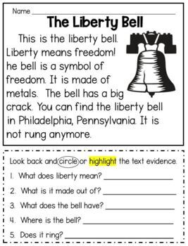 american symbols reading comprehension and text evidence