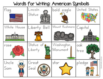 Preview of American Symbols Word List - Writing Center
