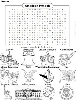 American Symbols Worksheet: White House, Statue of Liberty etc by