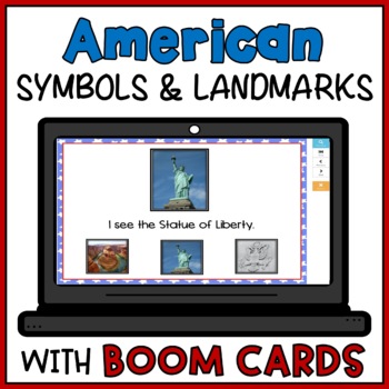 Preview of American Symbols and US Landmarks Boom Cards Easy Reader Matching Activity