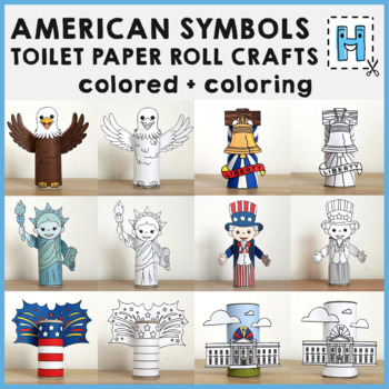 Preview of American Symbols toilet paper roll craft 4th of July Printable Coloring Activity