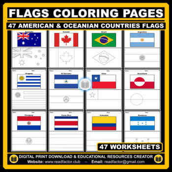 Preview of American and Oceanian Countries Flags Coloring Pages - 47 Worksheets