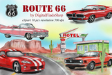American car clipart, Route 66, vehicle watercolor clipart