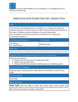 Preview of Americans with Disabilities Act Lesson Plan and Video