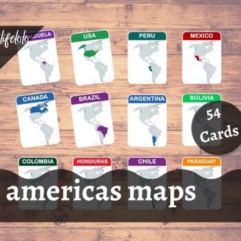 Preview of Americas Maps - 54 Flash Cards | Homeschooling | Montessori Geography